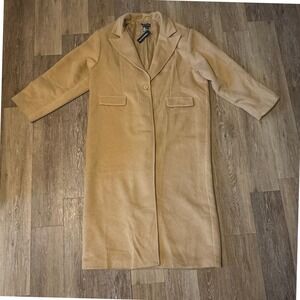 NWT Pretty Little Thing Brushed Wool Look Oversized Drop Shoulder Coat Camel 12